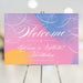 Elegant birthday welcome sign with pastel gradient and swirly script