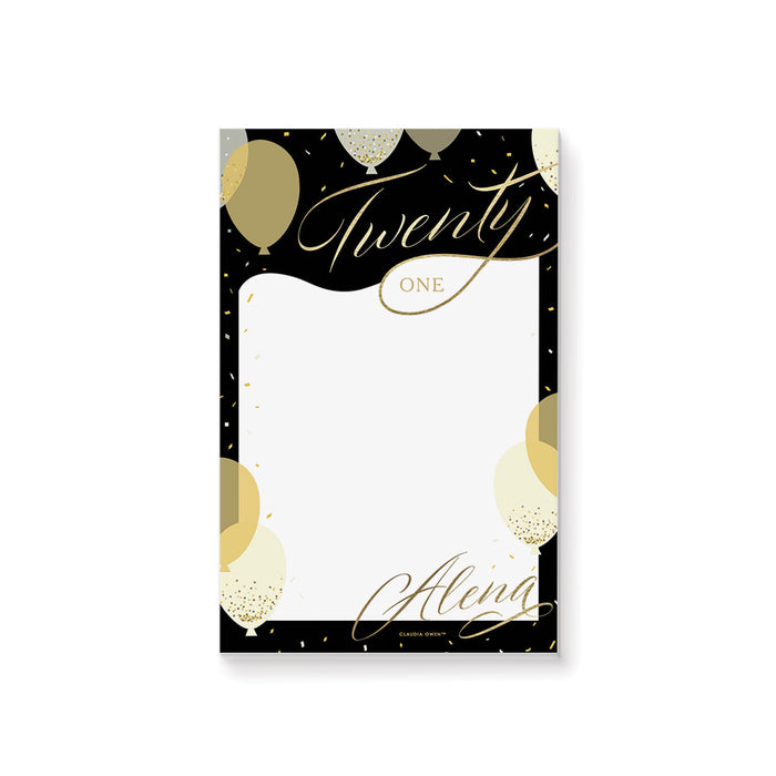 Unique 21st Notepad with Party Balloons and Confetti, Personalized 21st Birthday Party Favor