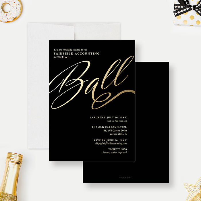 Black and Gold Annual Ball Invitation, Business Black Tie Invites, Formal Corporate Gala Night Invitation