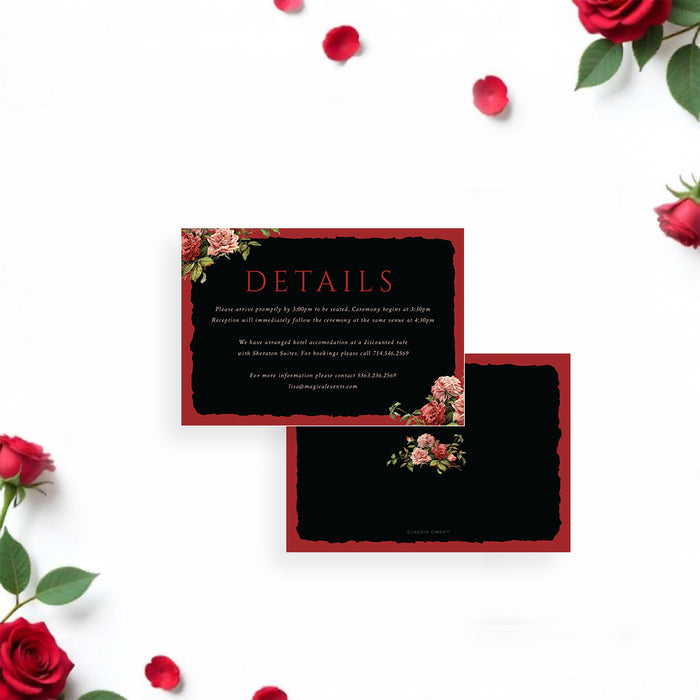 Elegant Black and Red Floral Wedding Invitation