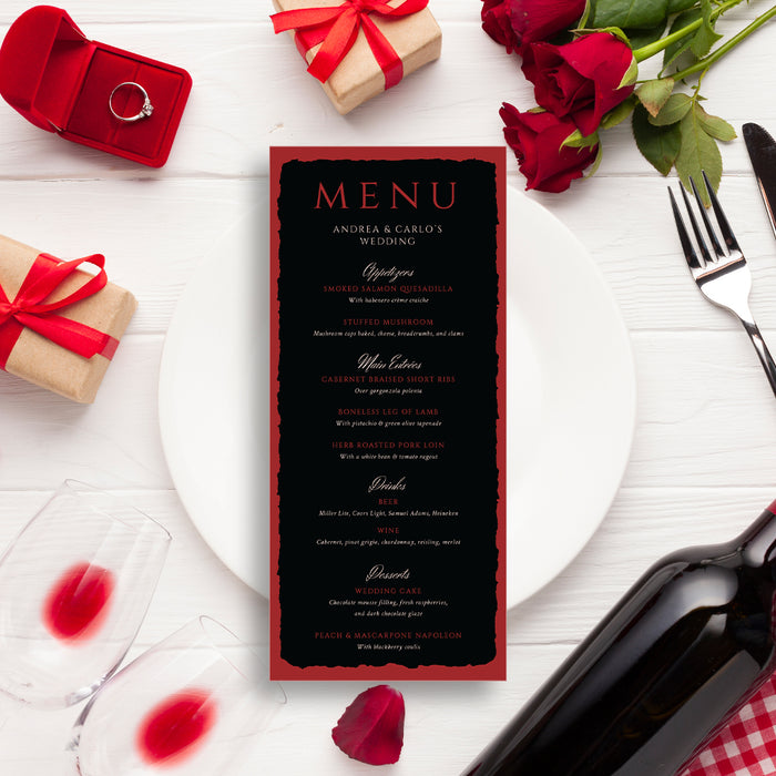 Elegant Black and Red Floral Wedding Invitation