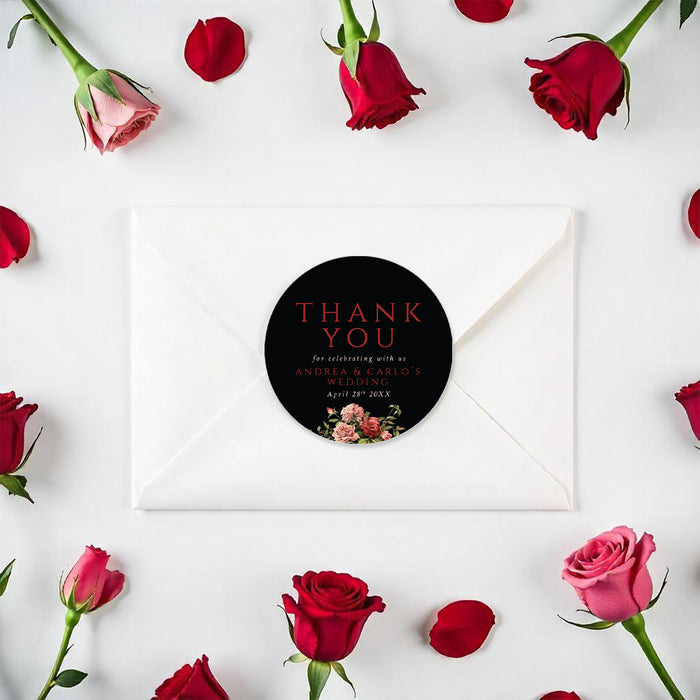 Elegant Black and Red Floral Wedding Invitation