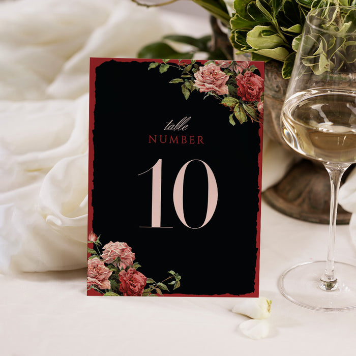 Elegant Black and Red Floral Wedding Invitation