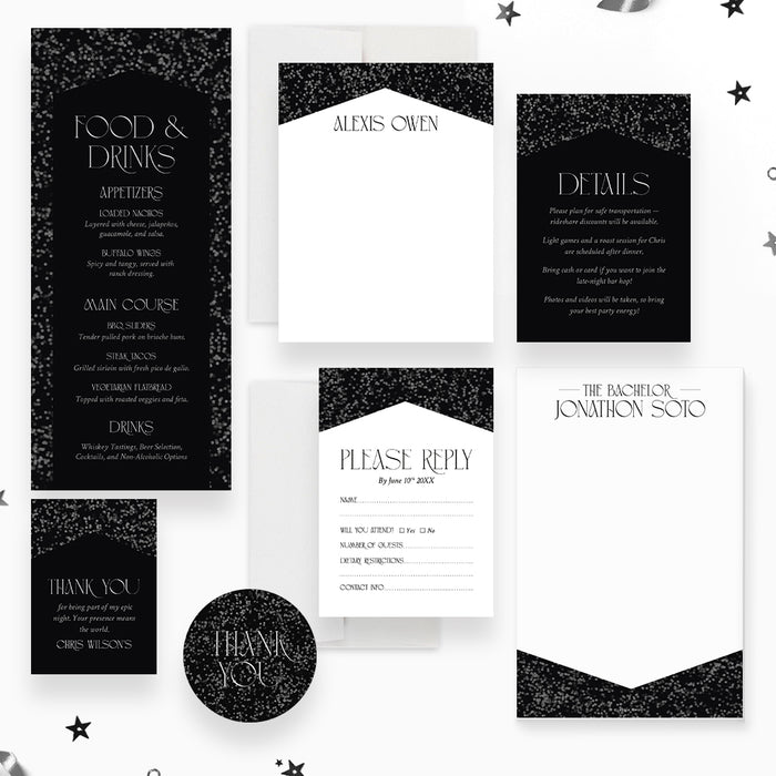 Elegant Black Bachelor Party Invitation Men’s Night Out Card