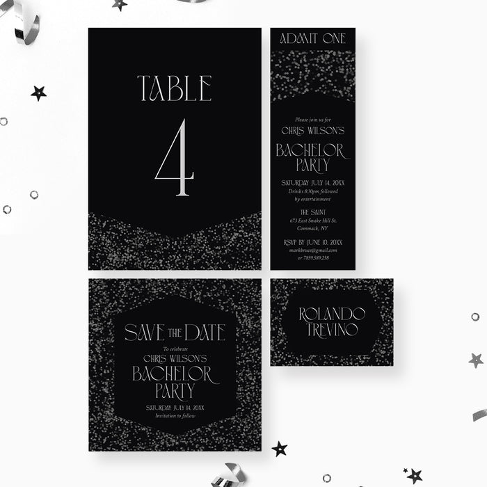 Elegant Black Bachelor Party Invitation Men’s Night Out Card