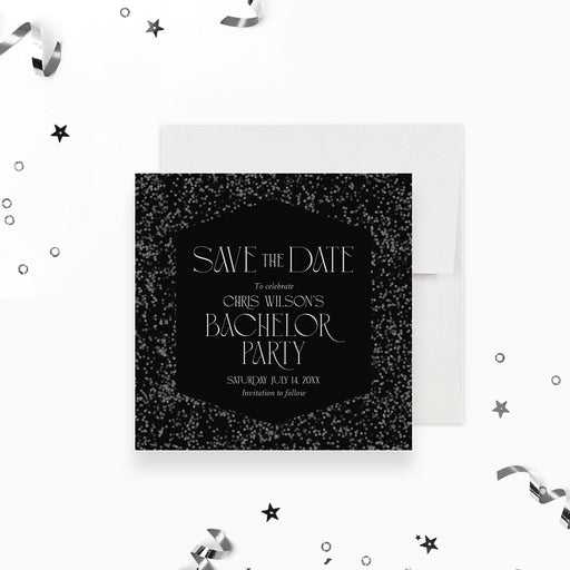 Elegant bachelor party save the date card, perfect as a pre-invitation or date reminder for any men's event.-front
