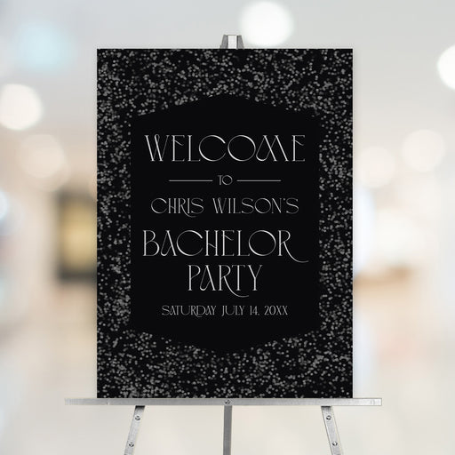 Elegant personalized bachelor party welcome sign, perfect for a gentleman’s party, men’s night out, or groom-to-be celebration.