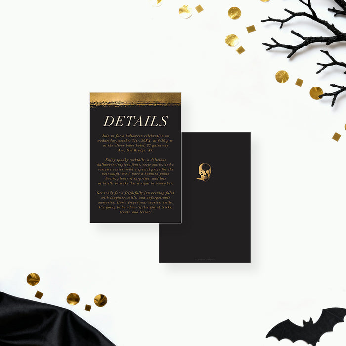 Elegant Halloween Party Invitation Black Gold Skull Invite