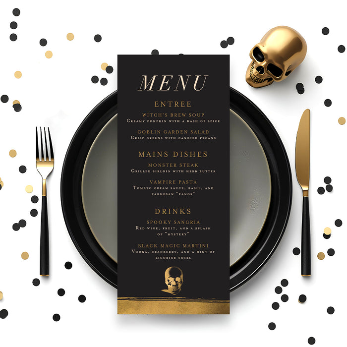 Elegant Halloween Party Invitation Black Gold Skull Invite