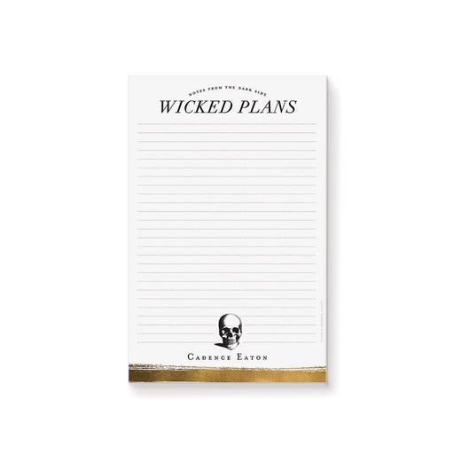 personalized gothic Halloween notepad with vintage skull illustration spooky stationery gift
