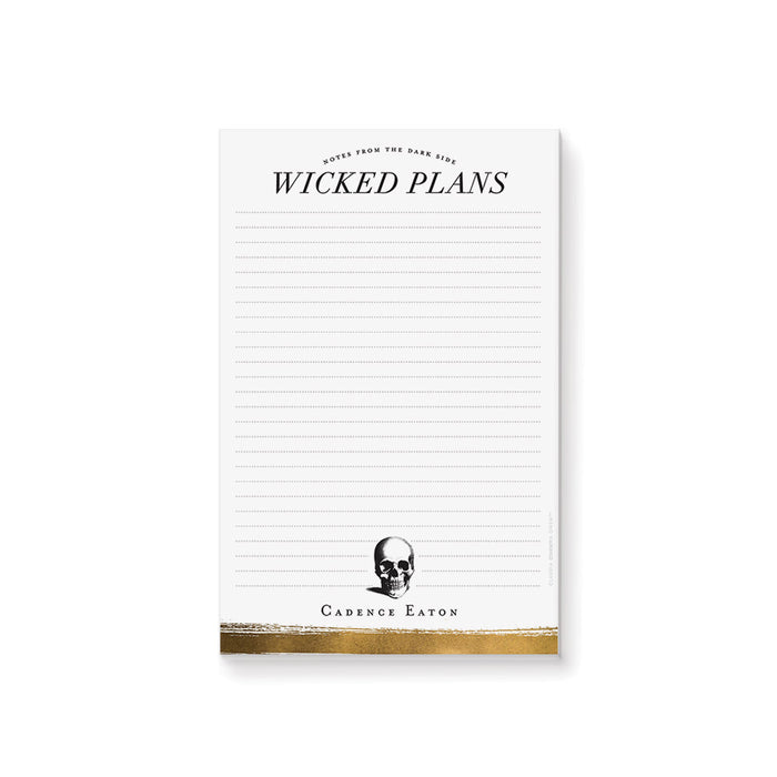 personalized gothic Halloween notepad with vintage skull illustration spooky stationery gift