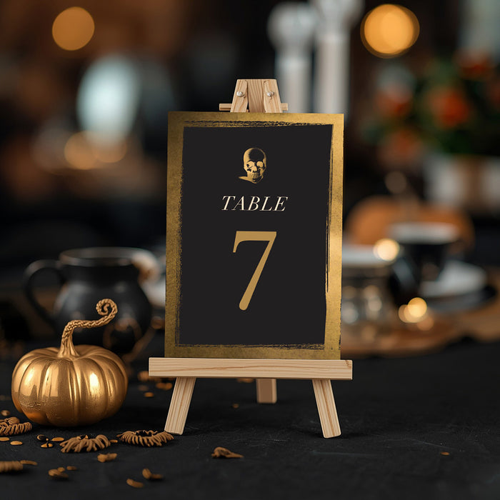 Elegant Halloween Party Invitation Black Gold Skull Invite
