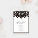Elegant rose and black geometric bridal shower invitation with modern Art Deco style pattern