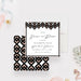 Bridal shower save the date card with rose and black geometric border and elegant script typography-front-back