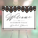 Elegant black and rose gold bridal shower welcome sign featuring a modern geometric pattern