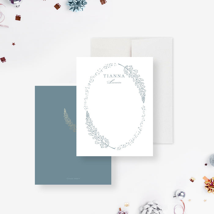 Brunch Party Thank You Cards with Blue Foliage, Elegant Easter Themed Thank You Notes, Personalized Easter Note Cards