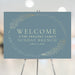 Elegant blue and gold personalized brunch welcome sign with foliage design, custom party poster for brunch, lunch, or dinner gatherings.