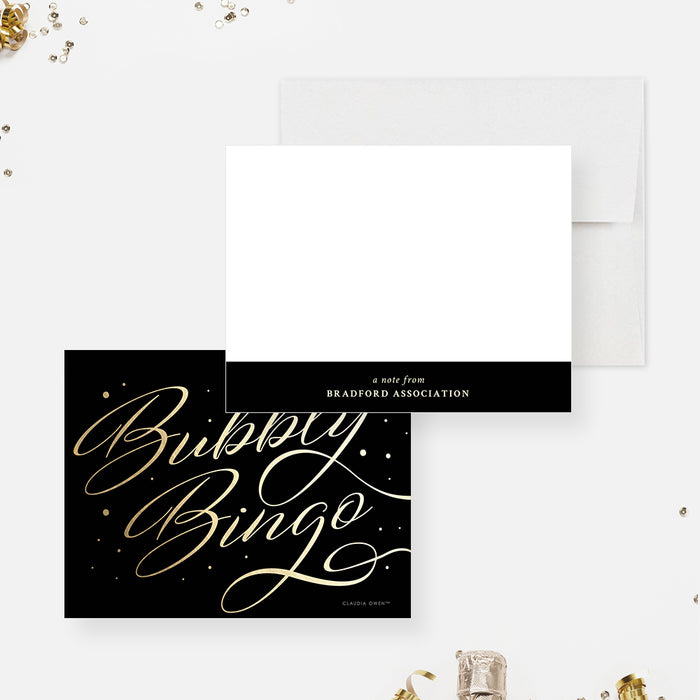 Bubbly Bingo Night Thank You Card in Black and Gold, Personalized Game Night Note Card, A Note From Stationery Card