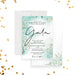 Custom aqua and gold gala invitation card with watercolor design, customizable text for charity dinners, fundraisers, corporate events, and weddings.-front-back