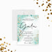 Custom aqua and gold gala invitation card with watercolor design, customizable text for charity dinners, fundraisers, corporate events, and weddings.-front