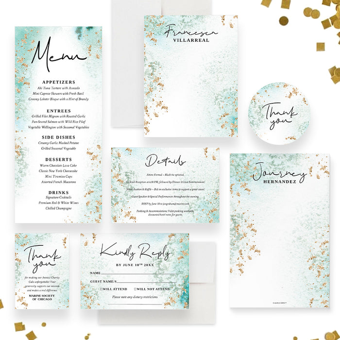Aqua and Gold Gala Invitation Elegant Charity Fundraiser Card