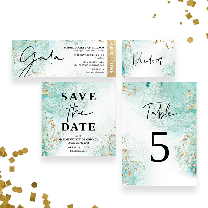 Aqua and Gold Gala Invitation Elegant Charity Fundraiser Card