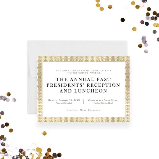 Elegant invitation featuring a gold Greek key border design, perfect for any event that needs a refined touch.-front