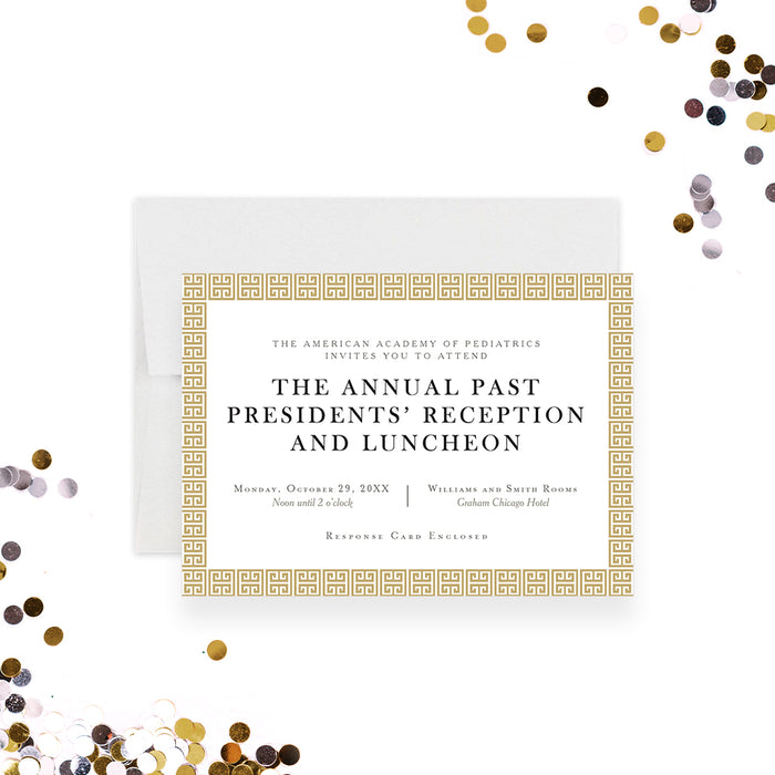Elegant invitation featuring a gold Greek key border design, perfect for any event that needs a refined touch.-front