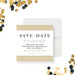 Save the date card with an elegant gold Greek key meander border, perfect for any formal occasion.-front