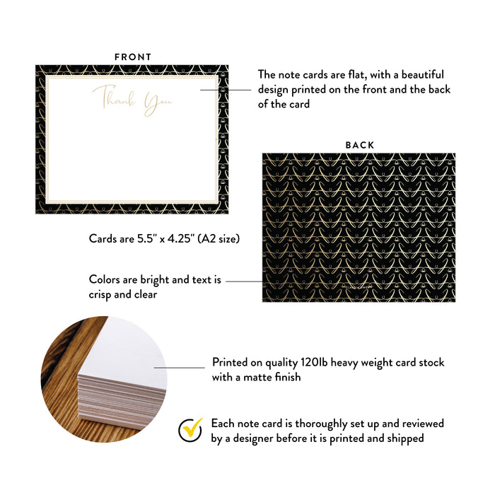 Elegant business thank you card with gold geometric design on black background 