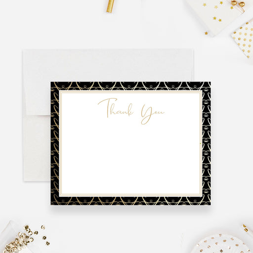 Elegant business thank you card with gold geometric design on black background 