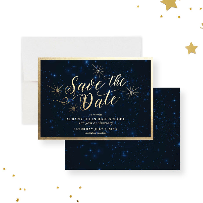 Starry Night Sky Save the Date Card for Business 10th Year Anniversary Celebration, Celestial Save the Dates for School Anniversary
