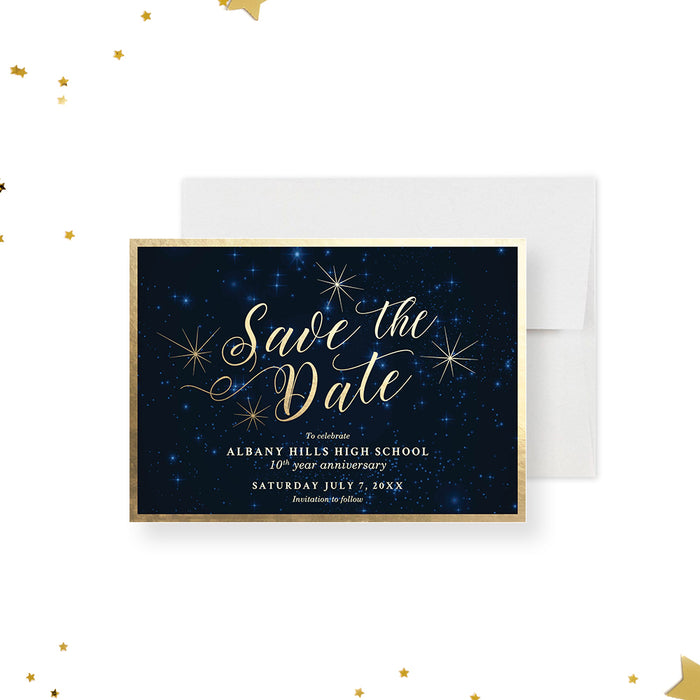Starry Night Sky Save the Date Card for Business 10th Year Anniversary Celebration, Celestial Save the Dates for School Anniversary