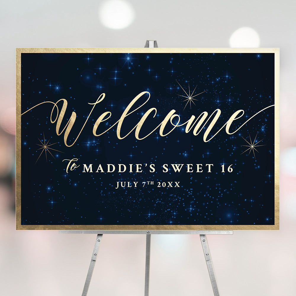 Elegant Starry Night Sweet 16 Welcome Sign