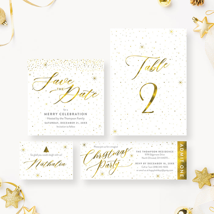 Elegant Christmas Party Invitation Gold Holiday Invite