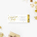 Christmas party ticket invitation with gold script lettering, admit one layout, and festive sparkle design for holiday celebrations