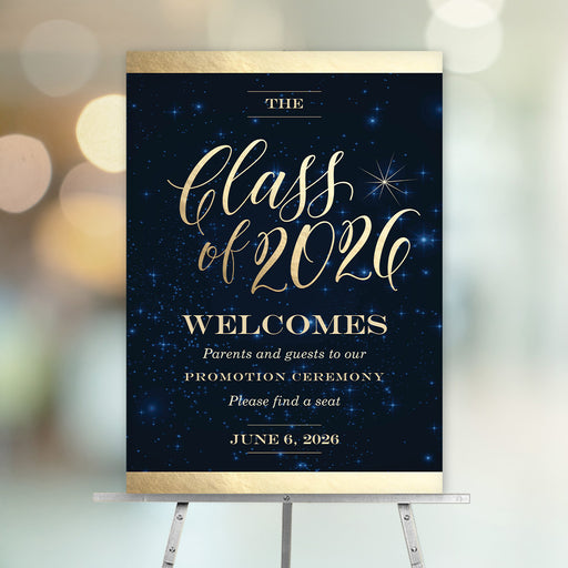 Class of 2026 graduation welcome sign with elegant starry night design