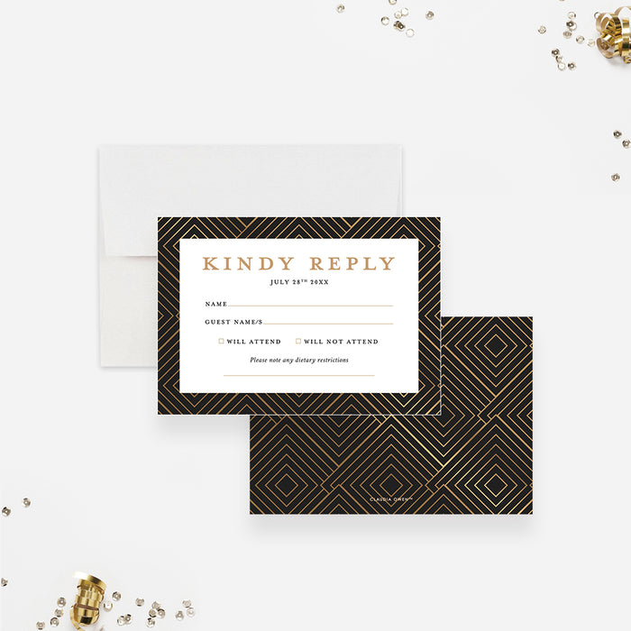 Black and Gold Geometric Invitation Card for Business Cocktail Party, Elegant Cocktail and Dinner Invitations, Corporate Dinner Invites