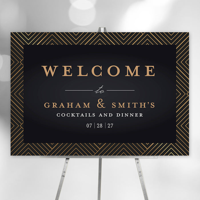 Black and Gold Geometric Invitation Card for Business Cocktail Party, Elegant Cocktail and Dinner Invitations, Corporate Dinner Invites