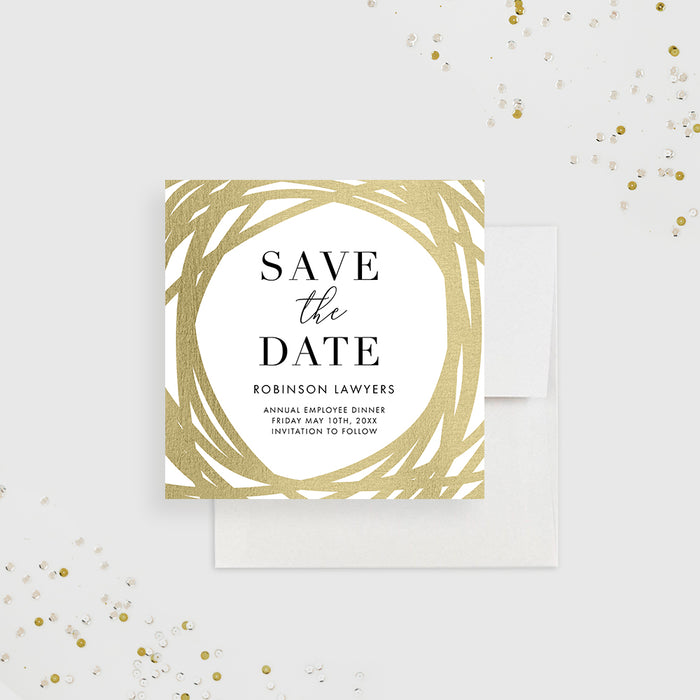 Company dinner save the date card with elegant gold design-front