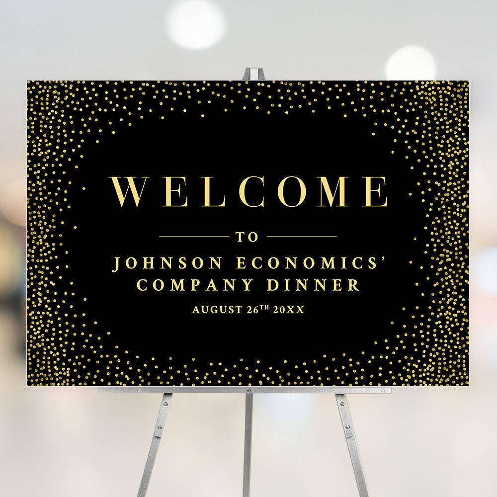 Elegant Black and Gold Welcome Sign for Company Dinner, Formal Office