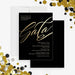 black and gold corporate gala invitation with elegant script typography for business anniversaries and formal black tie events-front-back