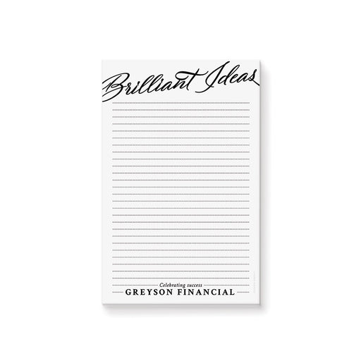 minimalist personalized notepad with elegant script typography and lined writing space for office notes and business stationery