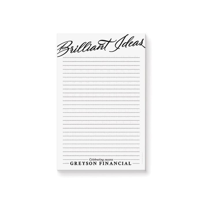 minimalist personalized notepad with elegant script typography and lined writing space for office notes and business stationery