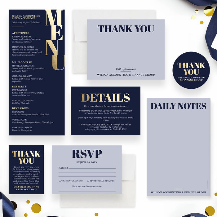 Corporate Anniversary Party Invitation Navy Gold