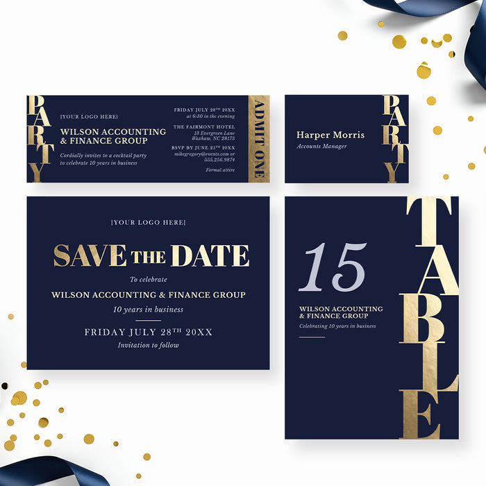 Corporate Anniversary Party Invitation Navy Gold