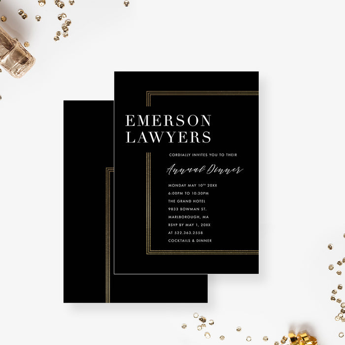 Elegant annual dinner invitation tailored for business events or formal corporate gatherings.-front-back