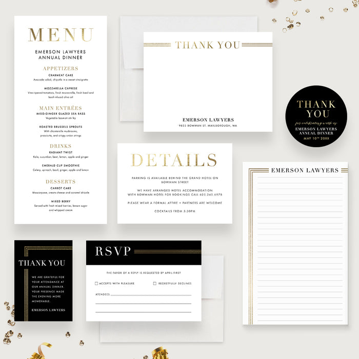 Elegant Black and Gold Corporate Dinner Invitation
