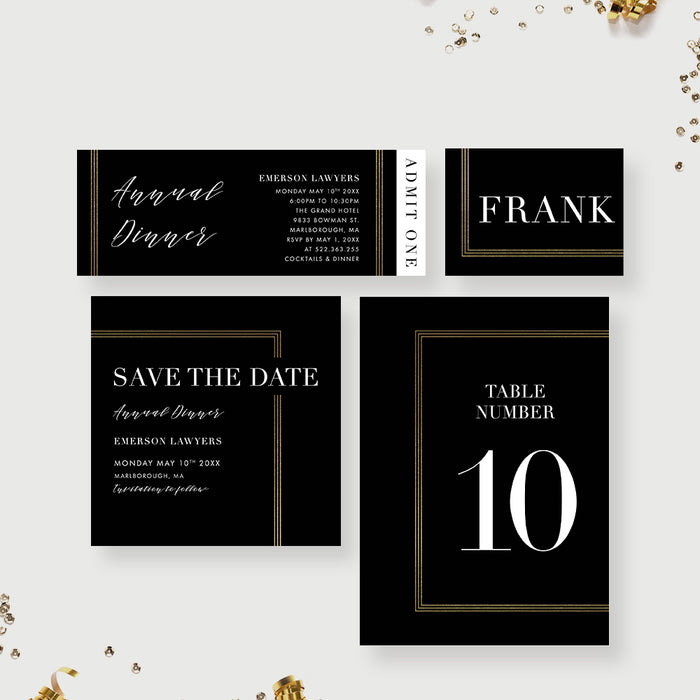 Elegant Black and Gold Corporate Dinner Invitation