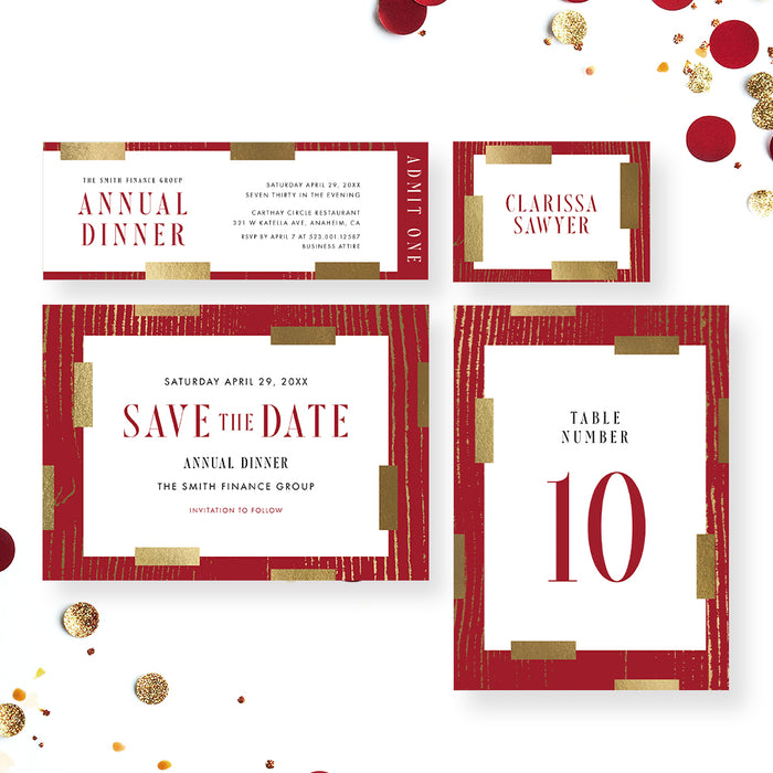 Personalized Red and Gold Dinner Invitation Corporate Event Card